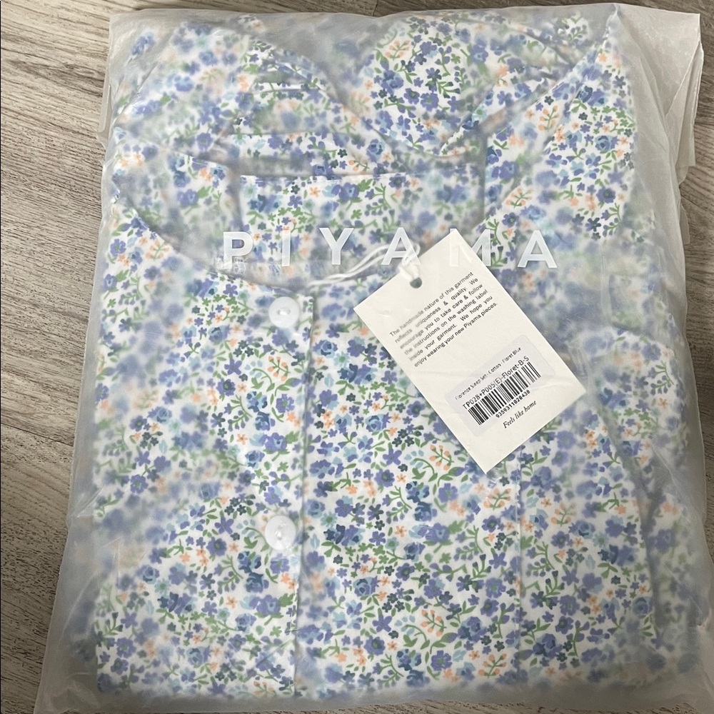 NWT Piyama Florence long sleeve & pants Sleep Set in Floret Blue Womens S cotton - Picture 2 of 5